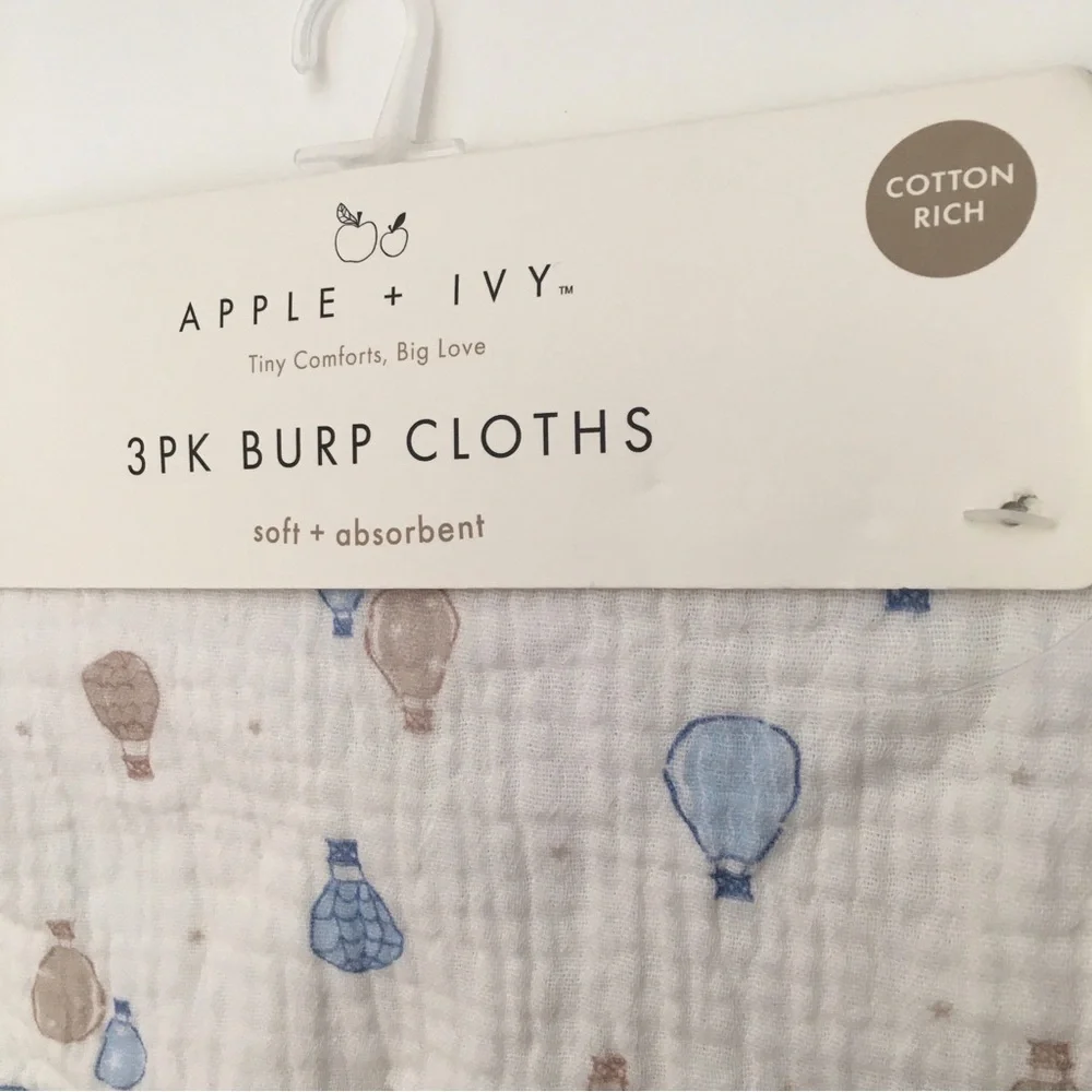 Baby Burp Cloths Cotton Hot Air Balloon Theme Soft Absorbent NEW | Apple + Ivy
